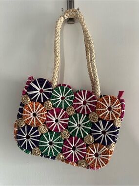 ✨NWT Woven Multicolor Accent Tote Bag